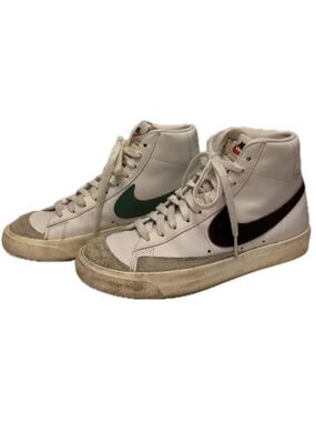 Nike White High-Top Sneakers with Green and Burgundy Swooshes